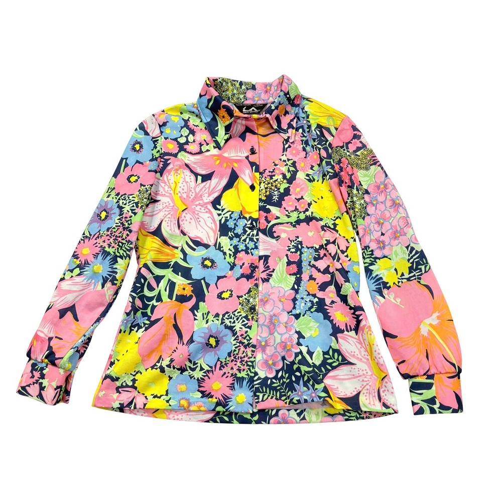 VTG Jack Winter 1970s Retro Floral Button Up Long Sleeve Shirt Blouse Top Size M